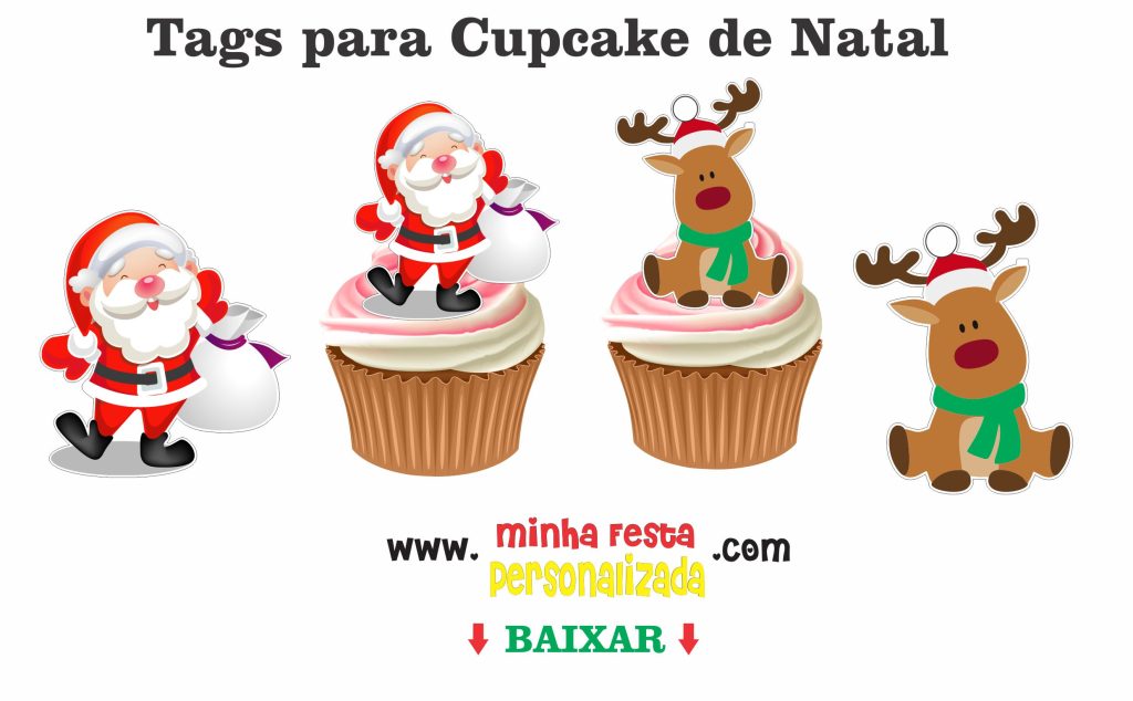 TAGS PARA CUPCAKE NATAL 1024x634 - Kit Personalizado de Natal – Topo de bolo, Caixinhas  e Tags