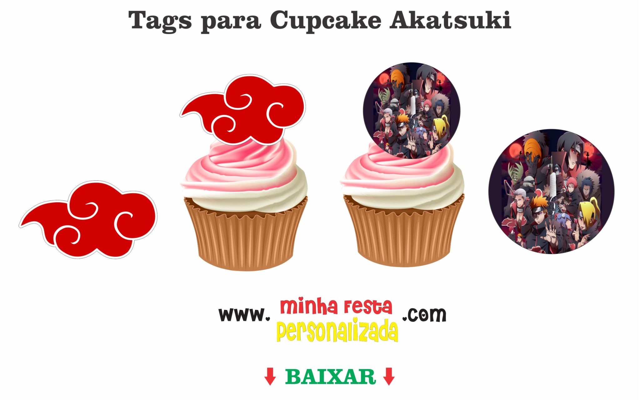 Kit Personalizado Akatsuki totalmente gratuito – Kit só um bolinho