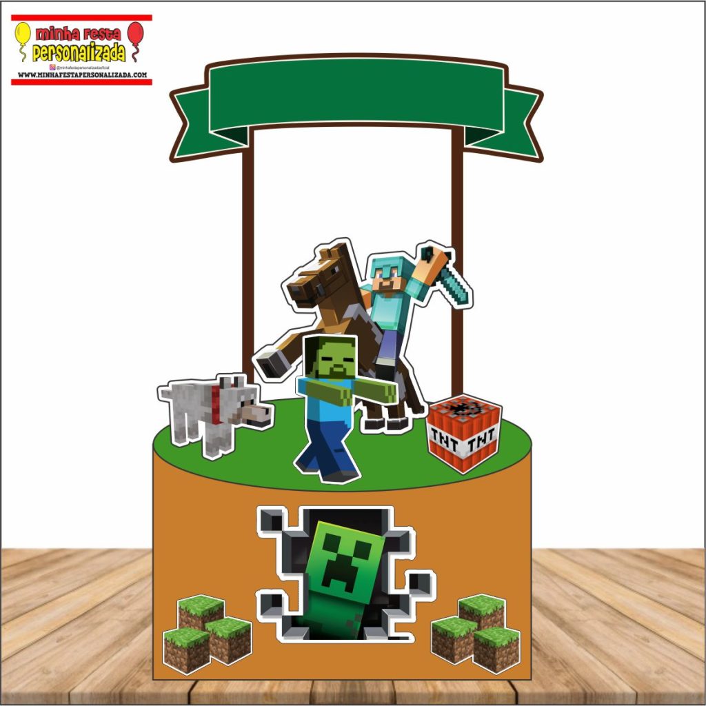 Topo Topper de Bolo Minecraft Personalizado Já no palito