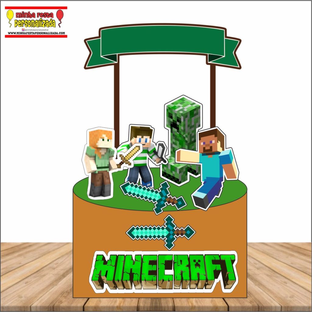 Topo de Bolo minecraft Personalizado - Topper decoração