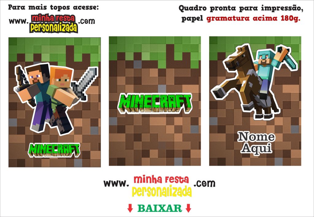 Minecraft Kit Festa Totalmente Grátis Imprima em Casa