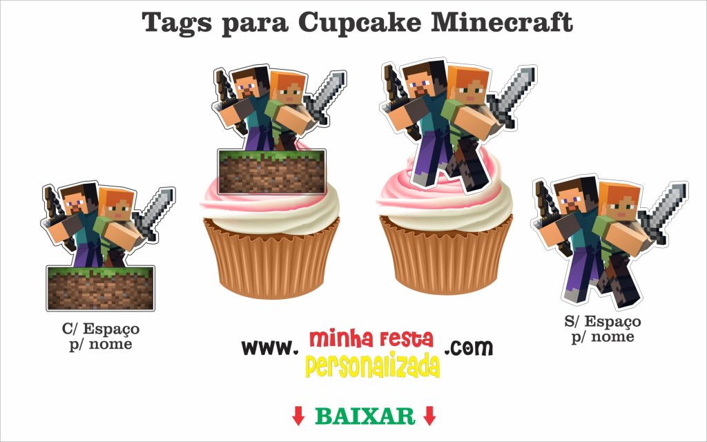 tags para cupcake do kit personalizado minecraft