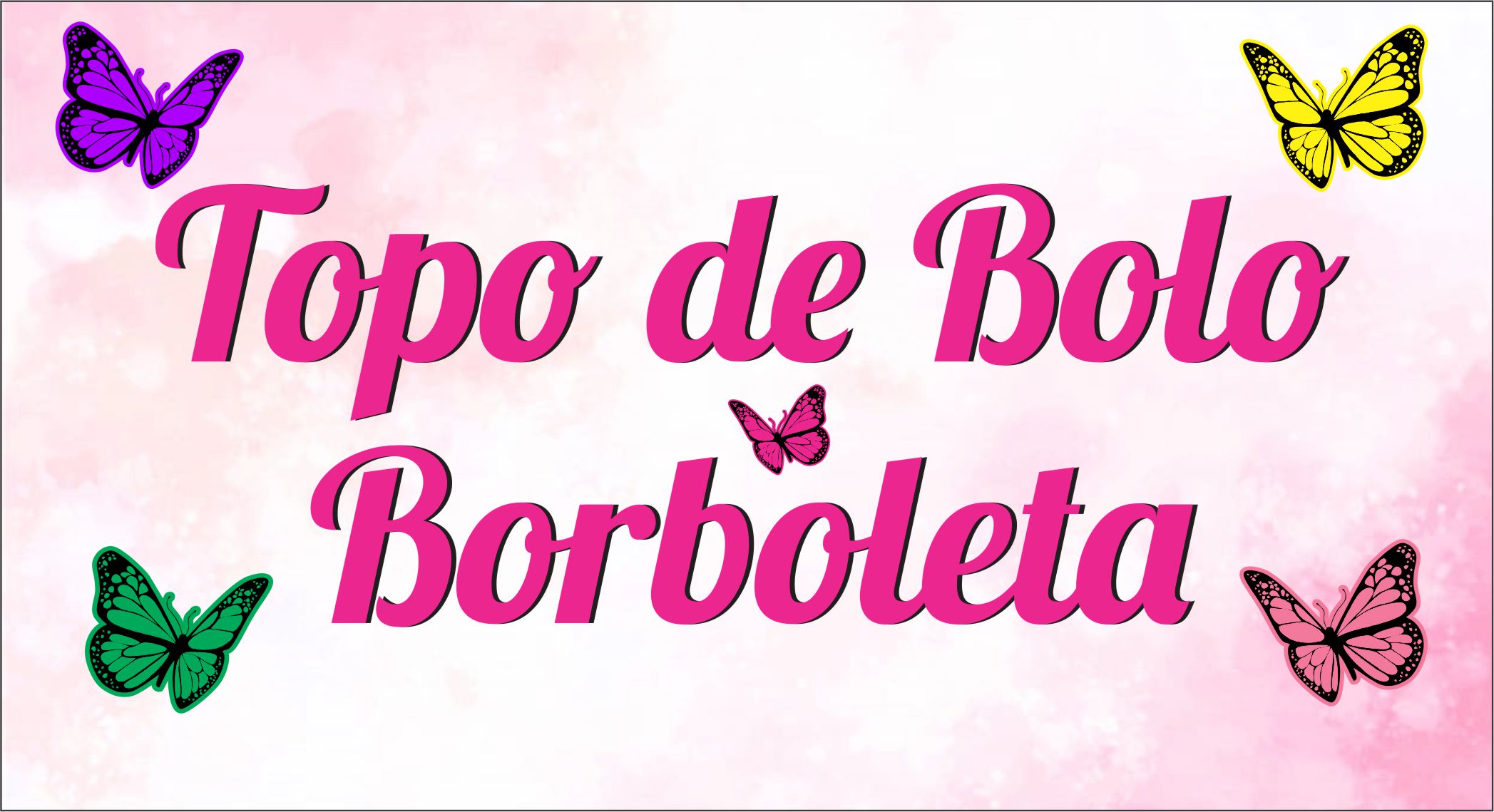 Topo de Bolo de Borboletas Rosa e Dourada Festa Aniversário