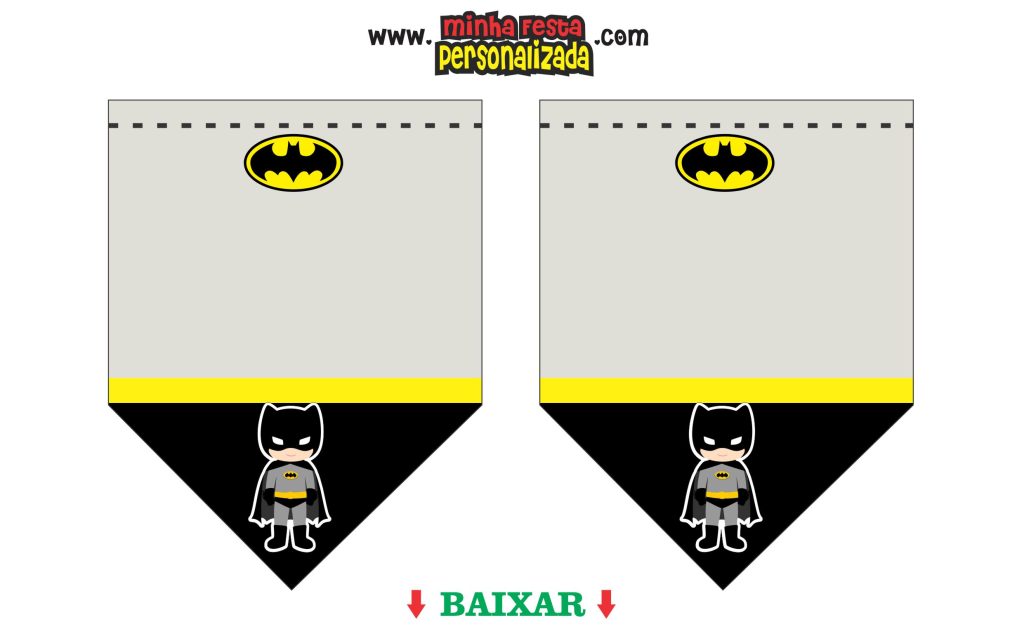 BANDEIROLA PERSONALIZADA BATMAN 1024x641 - Topo de bolo Batman – Kit só um bolinho completo e gratuito