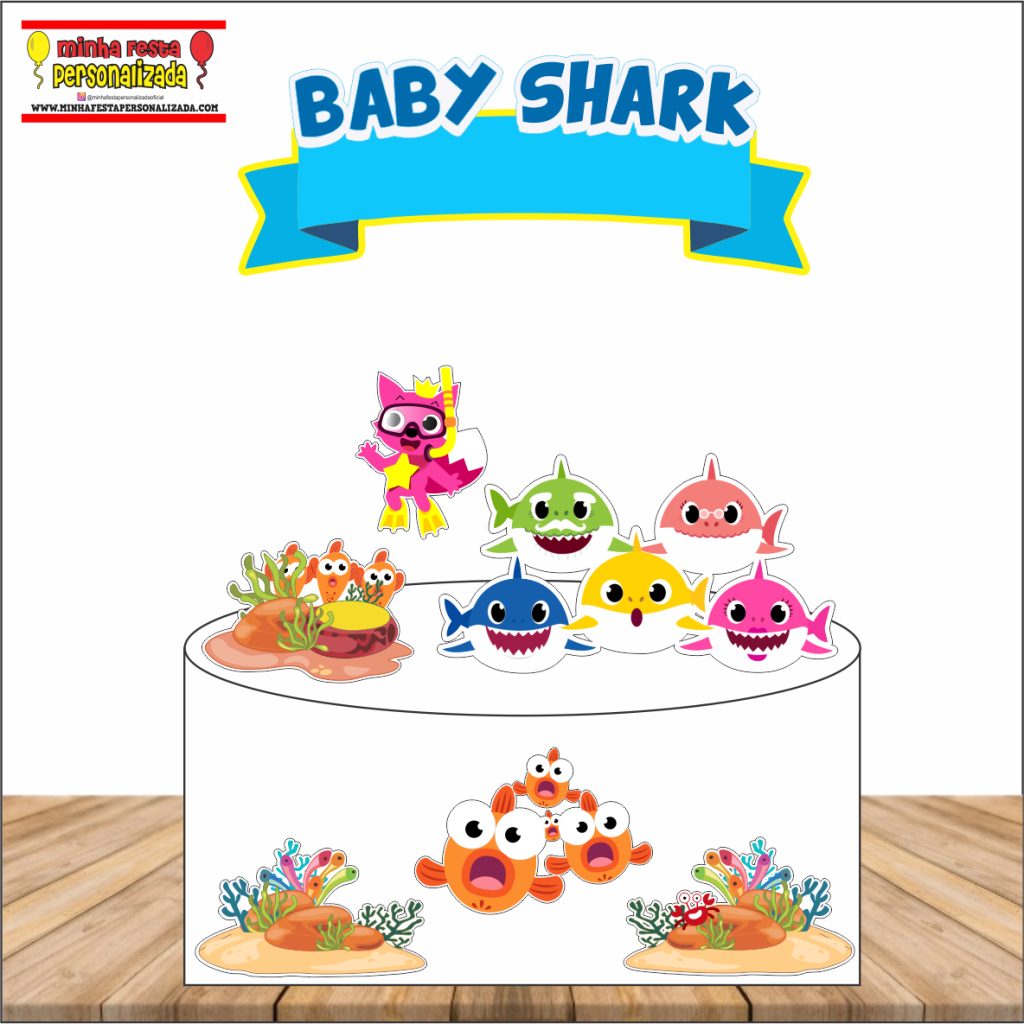 Topo de bolo Baby Shark gratis 1024x1024 - Topo de Bolo Baby Shark Para Imprimir Totalmente Gratuito