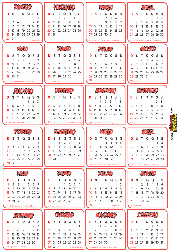 Calendário 2022 Akatsuki Moldura em PNG - Imagem Legal