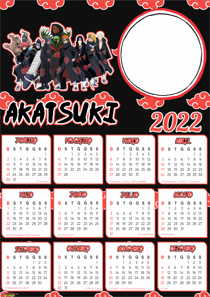 CALENDARIO AKATSUKI DE PAREDE 724x1024 - Calendário 2022 da Akatsuki 01