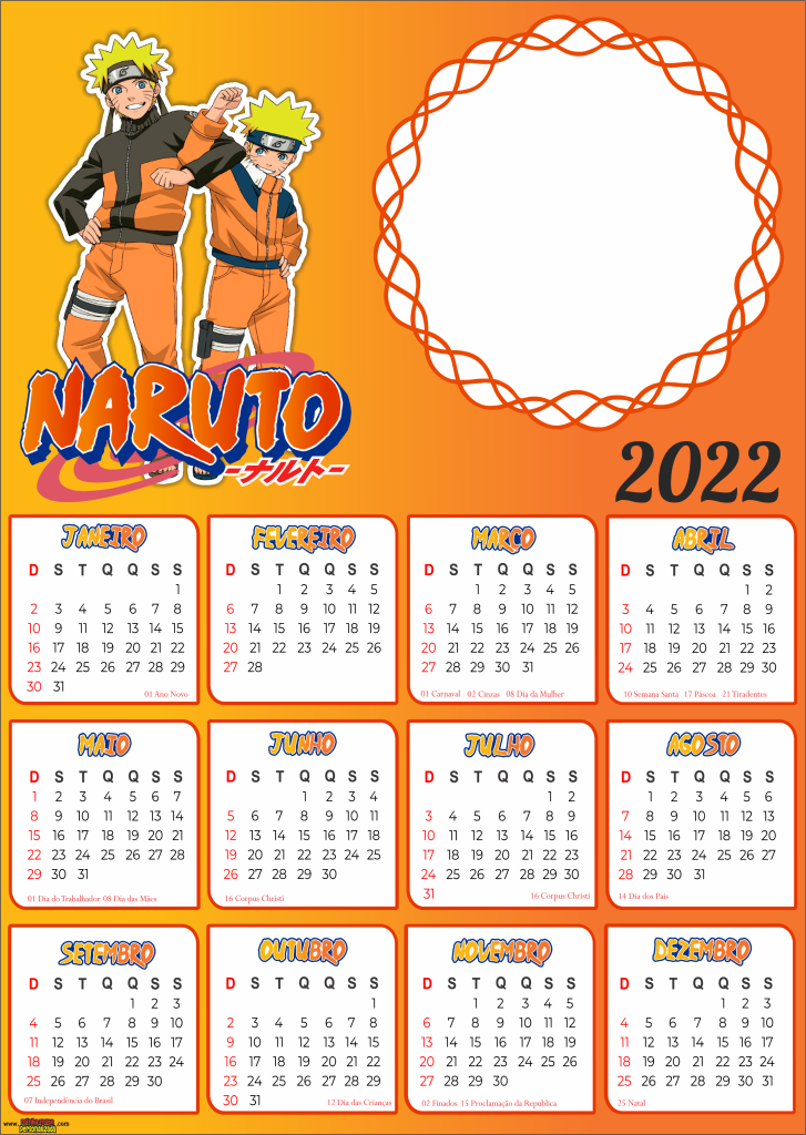 CALENDARIOS NARUTO PAREDE 727x1024 - Calendario do Naruto 2022