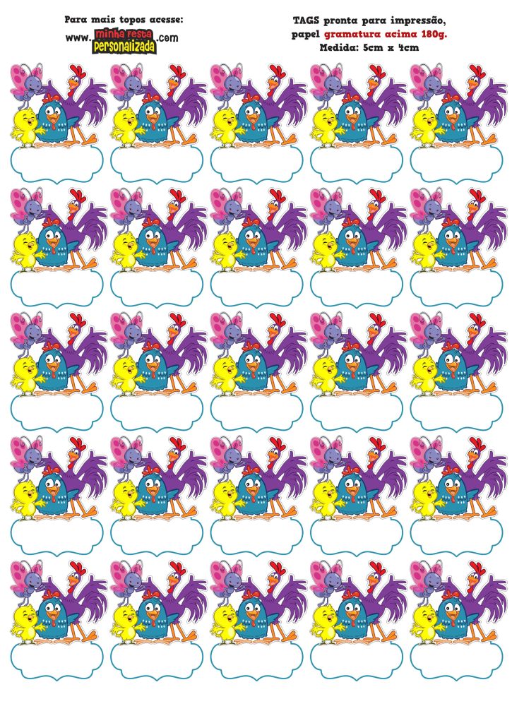 TAGS COM NOME 03 725x1024 - Tags Para Cupcake da Galinha Pintadinha Com Nome