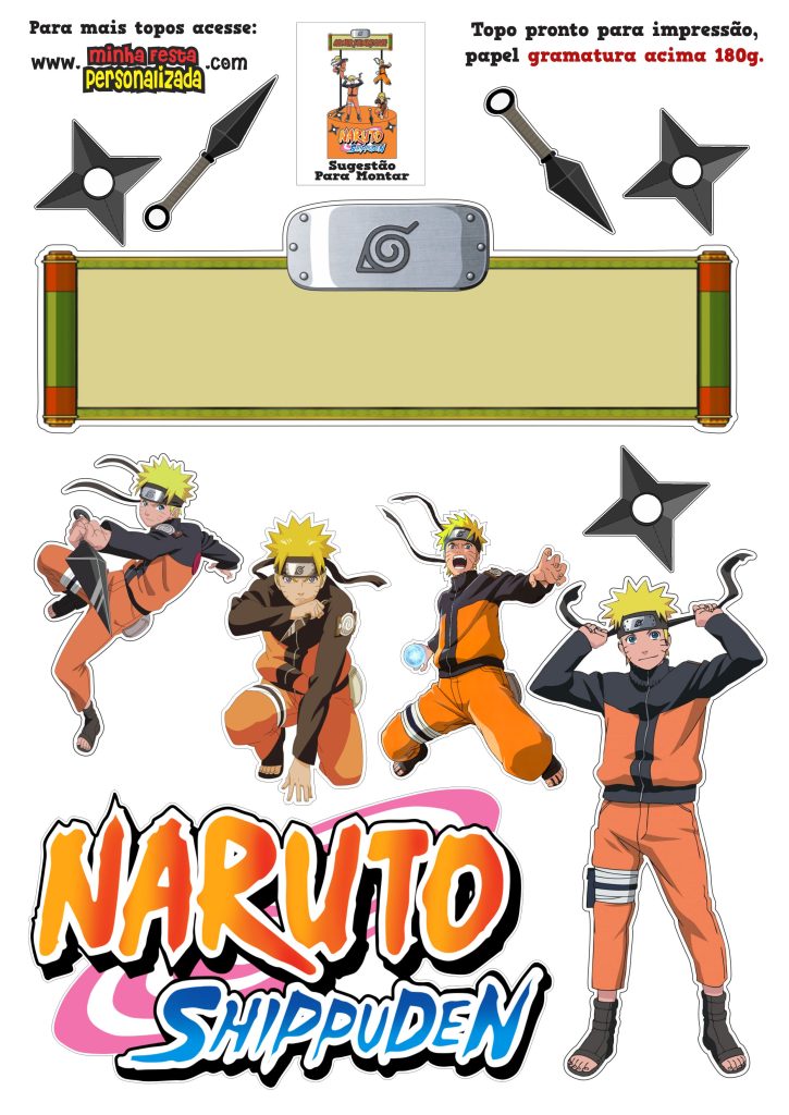 Topo de bolo naruto para editar e imprimir grátis - Festa Free