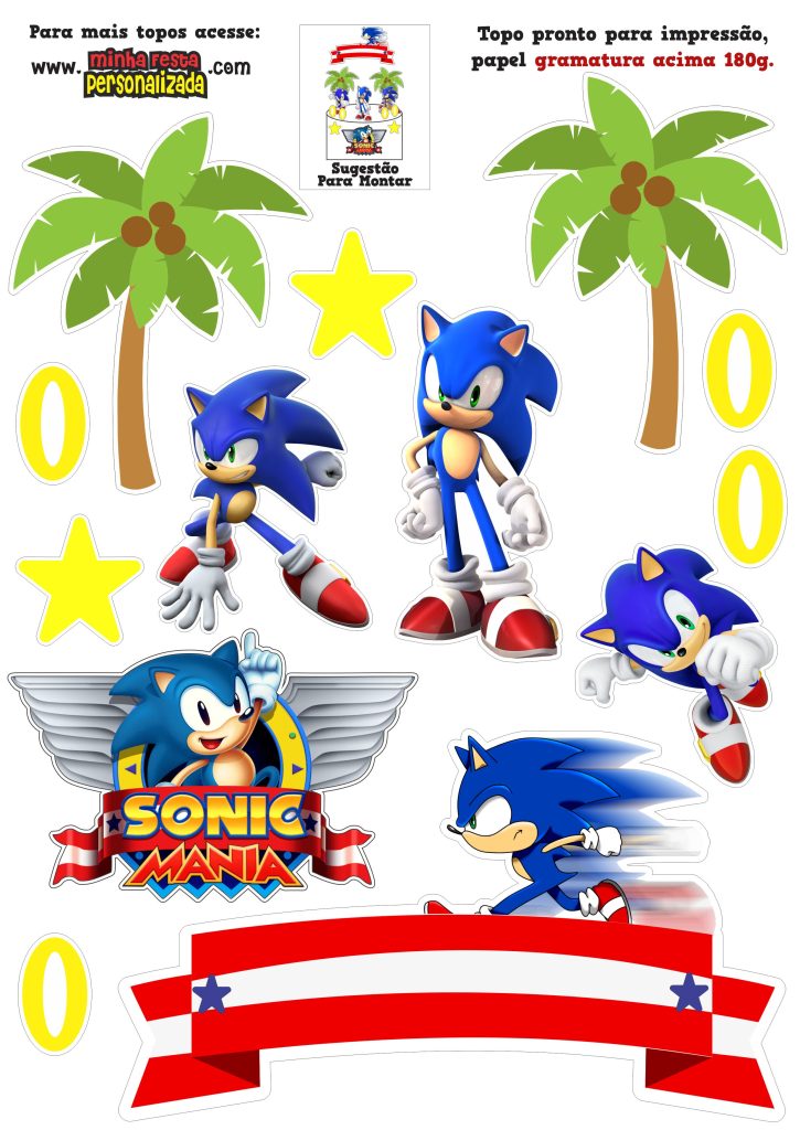 Topo de bolo sonic para imprimir