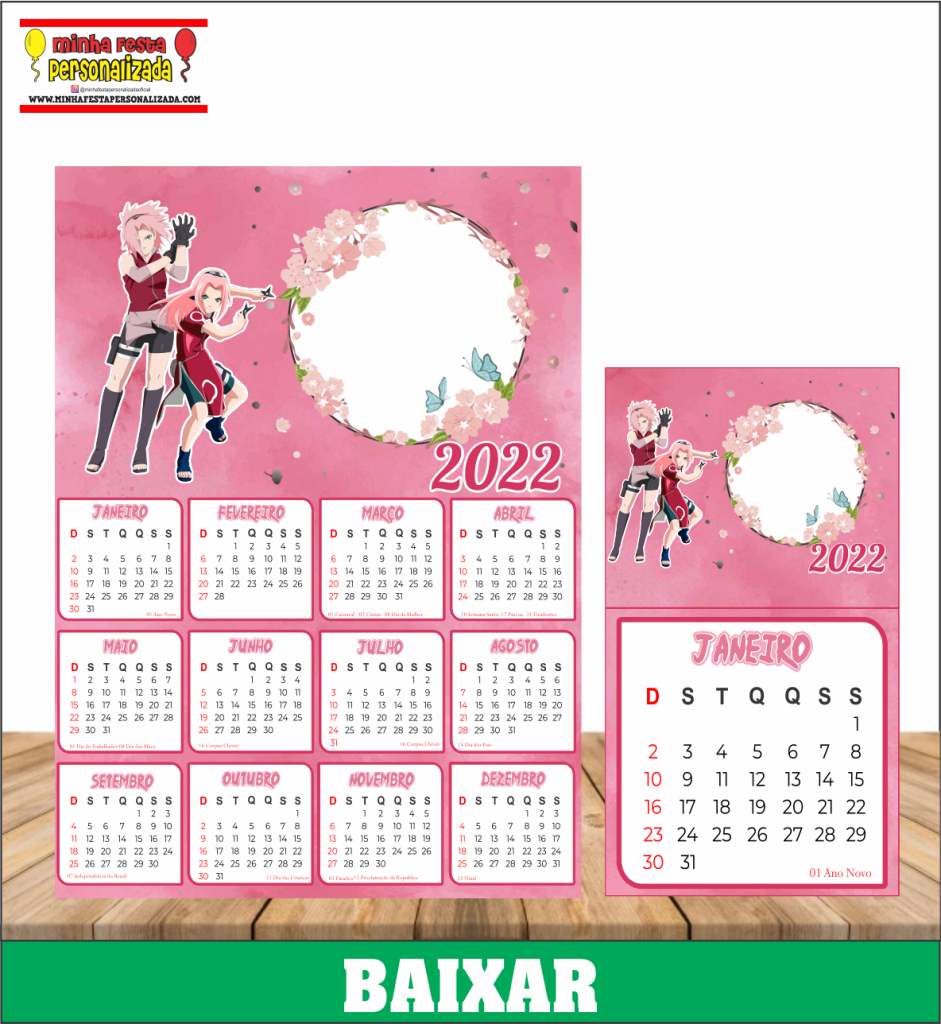 calendario 2022 do naruto e sakura 941x1024 - Calendário 2022 do Naruto Para Imprimir Gratuito