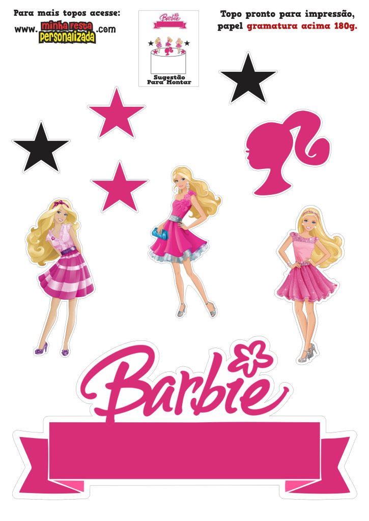 Topo de bolo barbie para imprimir