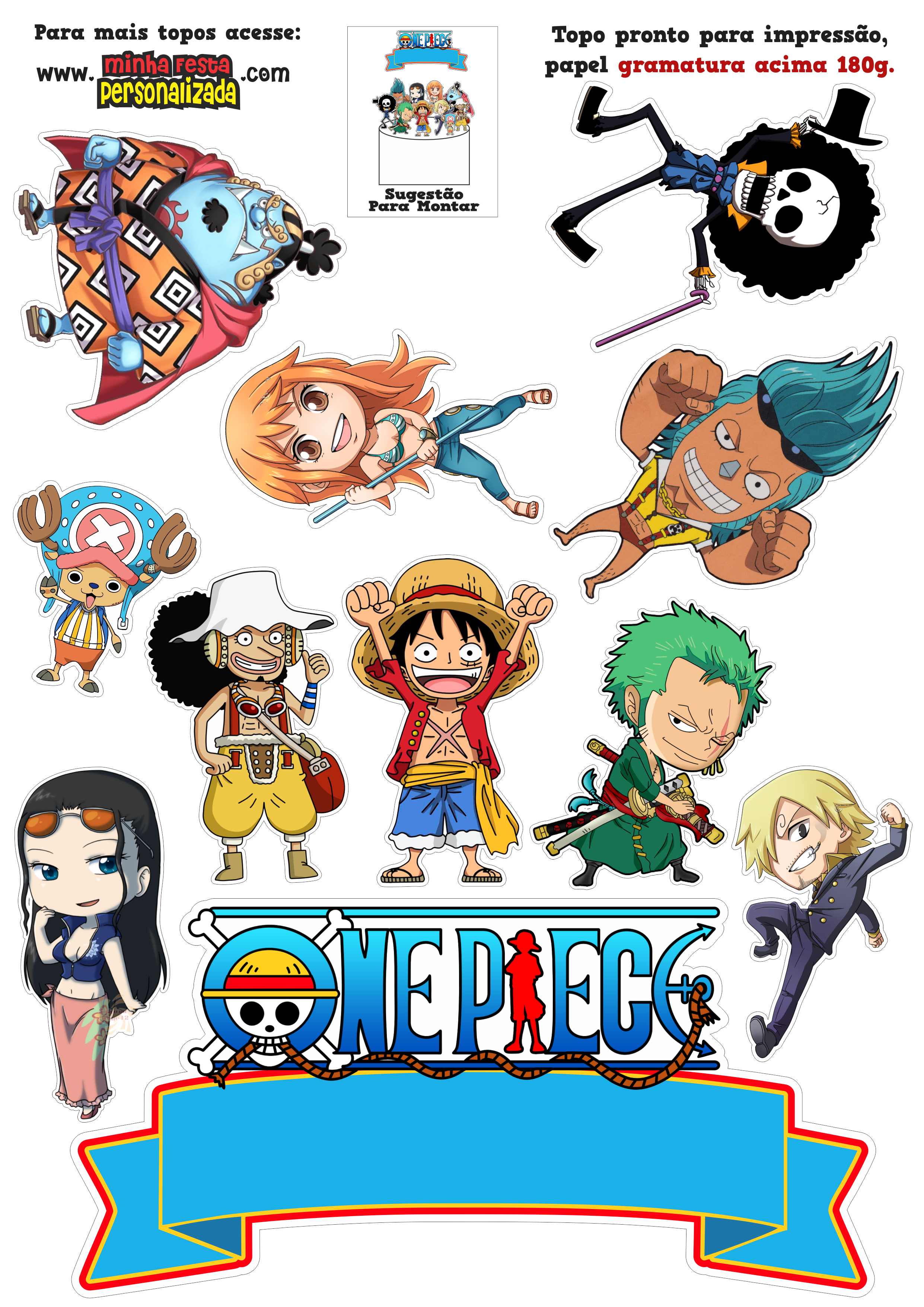 One Piece Luffy festa de aniversário topo de bolo design grátis