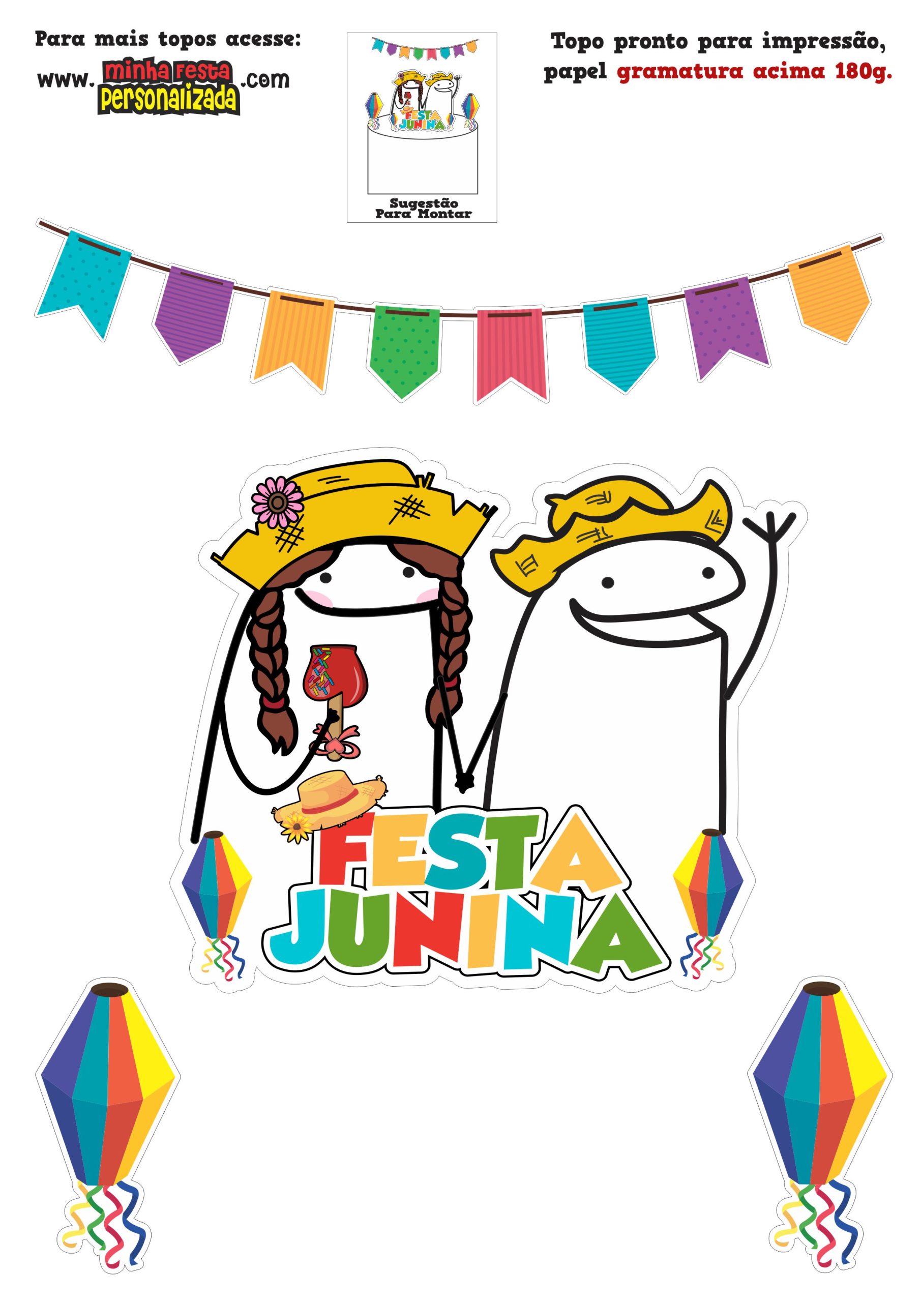 Topo de bolo Flork Festa Junina Modelo 01 e 02