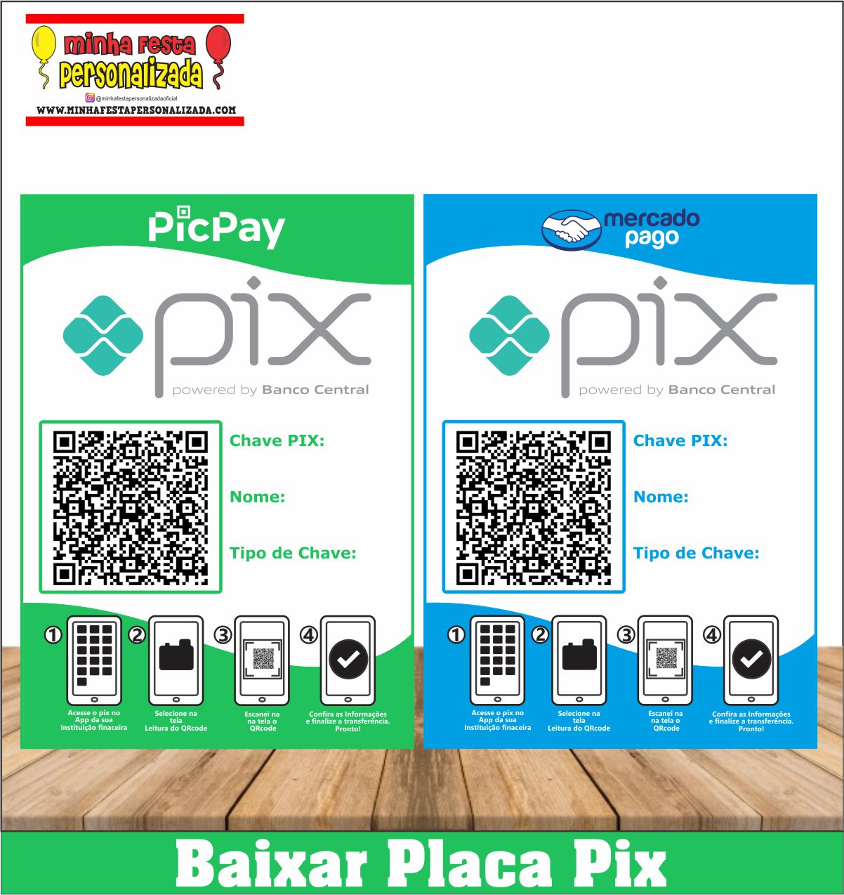 Placa Pix Personalizada de Bancos Para Imprimir