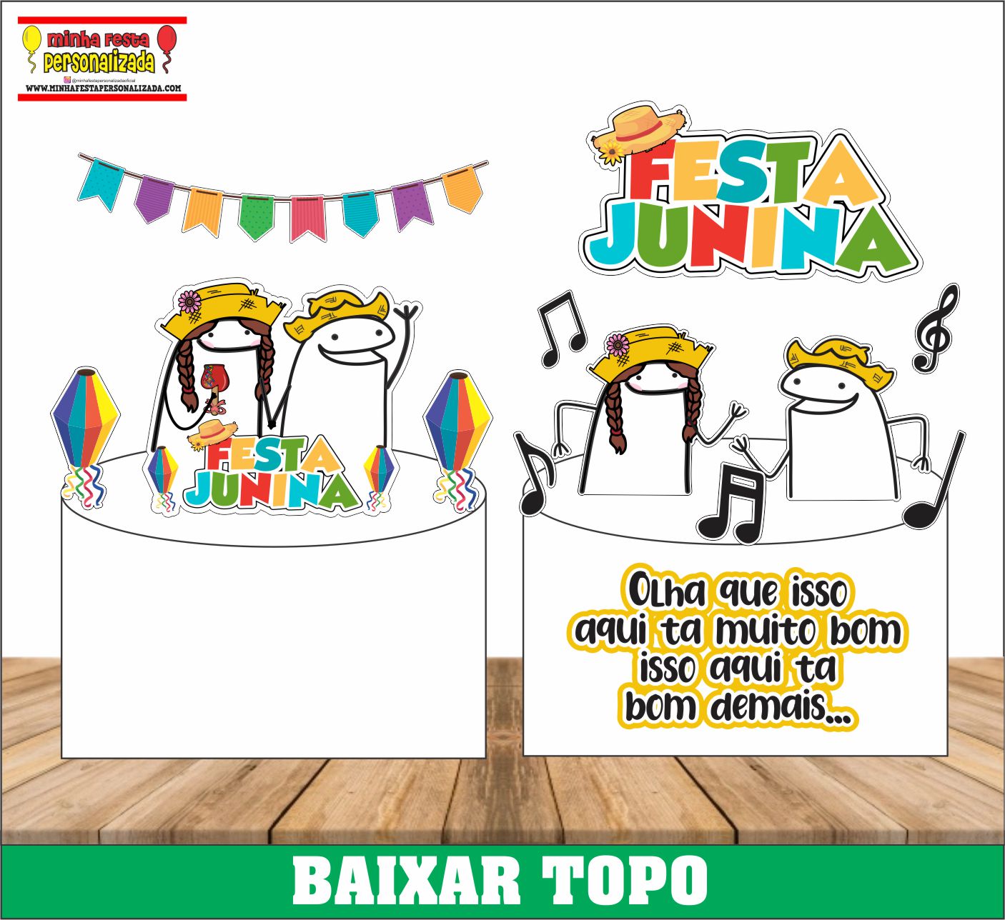 Topo de bolo Flork Festa Junina Gratuito Pronto Para Imprimir