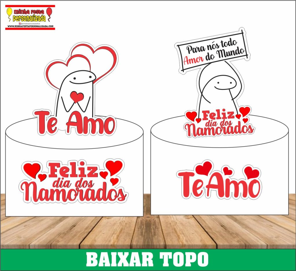 Topos de bolo flork Namorados 01 1024x938 - Topo de bolo Flork de Namorados Para Imprimir Grátis