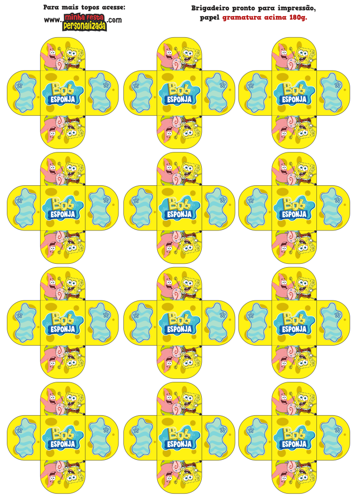 BRIGADEIRO 725x1024 - Forminha Personalizado do Kit Festa Bob Esponja