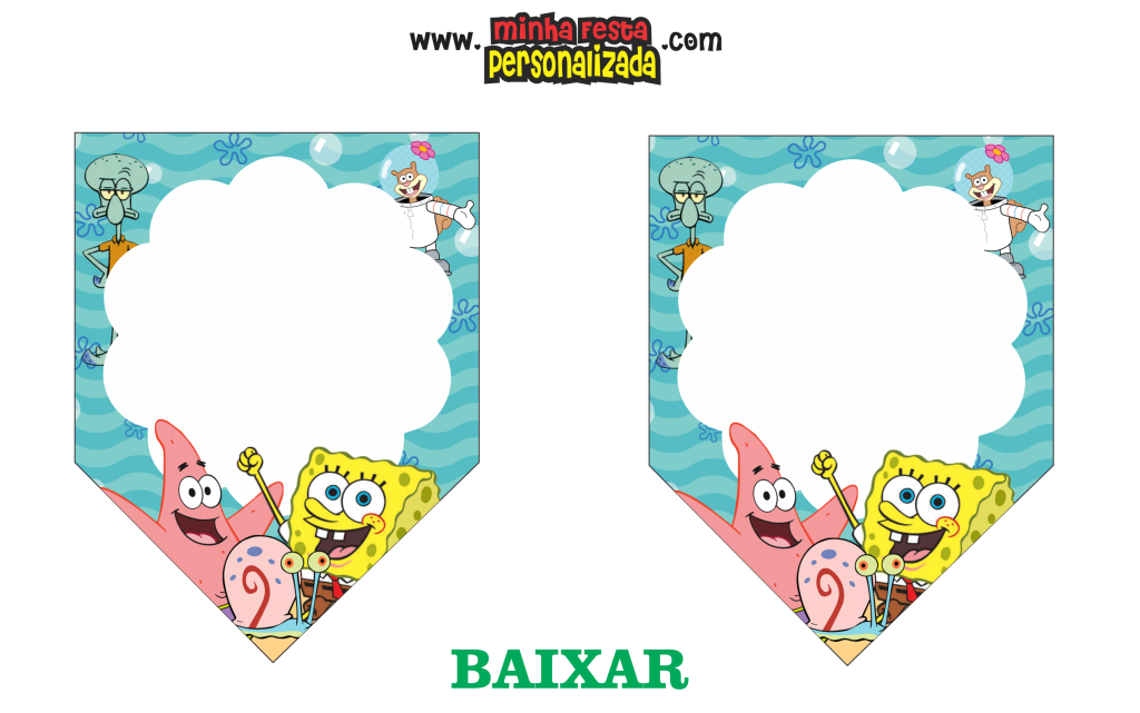 KIT FESTA BOB ESPONJA BANDEIROLA 1024x641 - Kit Festa Bob Esponja Completo e Gratuito Para Imprimir