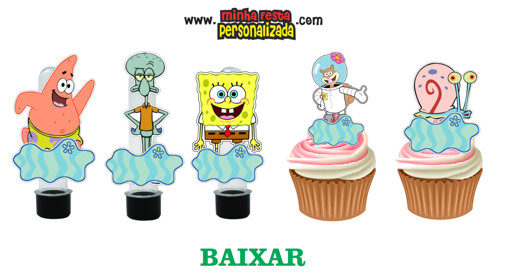 KIT FESTA BOB ESPONJA TAGS PERSONALIZADAS 1024x565 - Kit Festa Bob Esponja Completo e Gratuito Para Imprimir