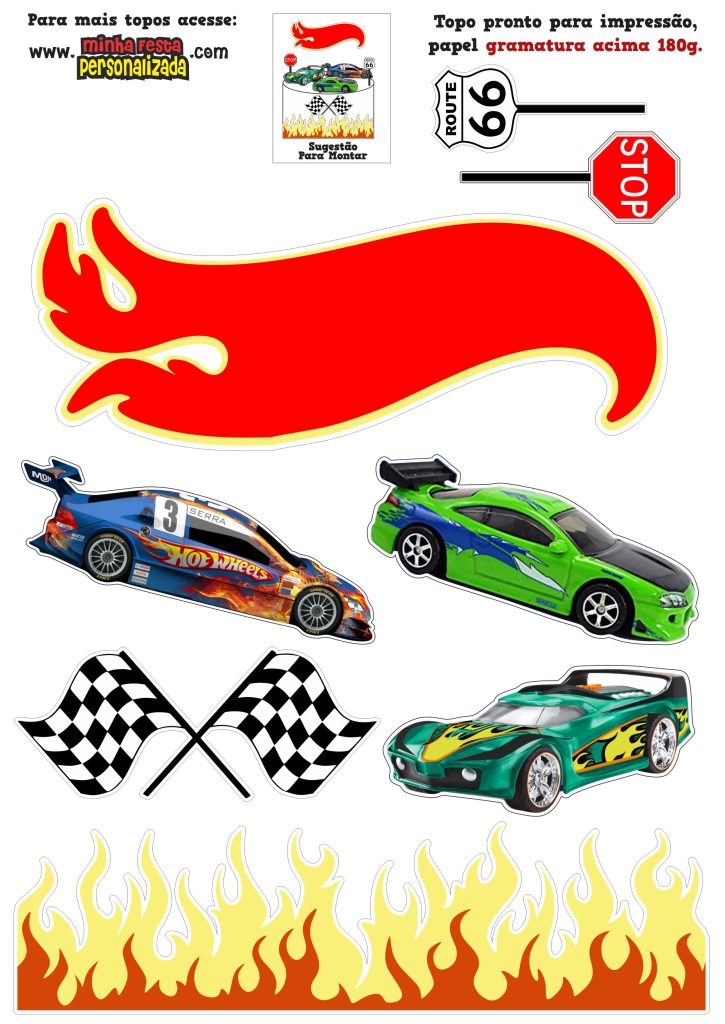 Topo de bolo Hot Wheels e Saia de Bolo para Imprimir