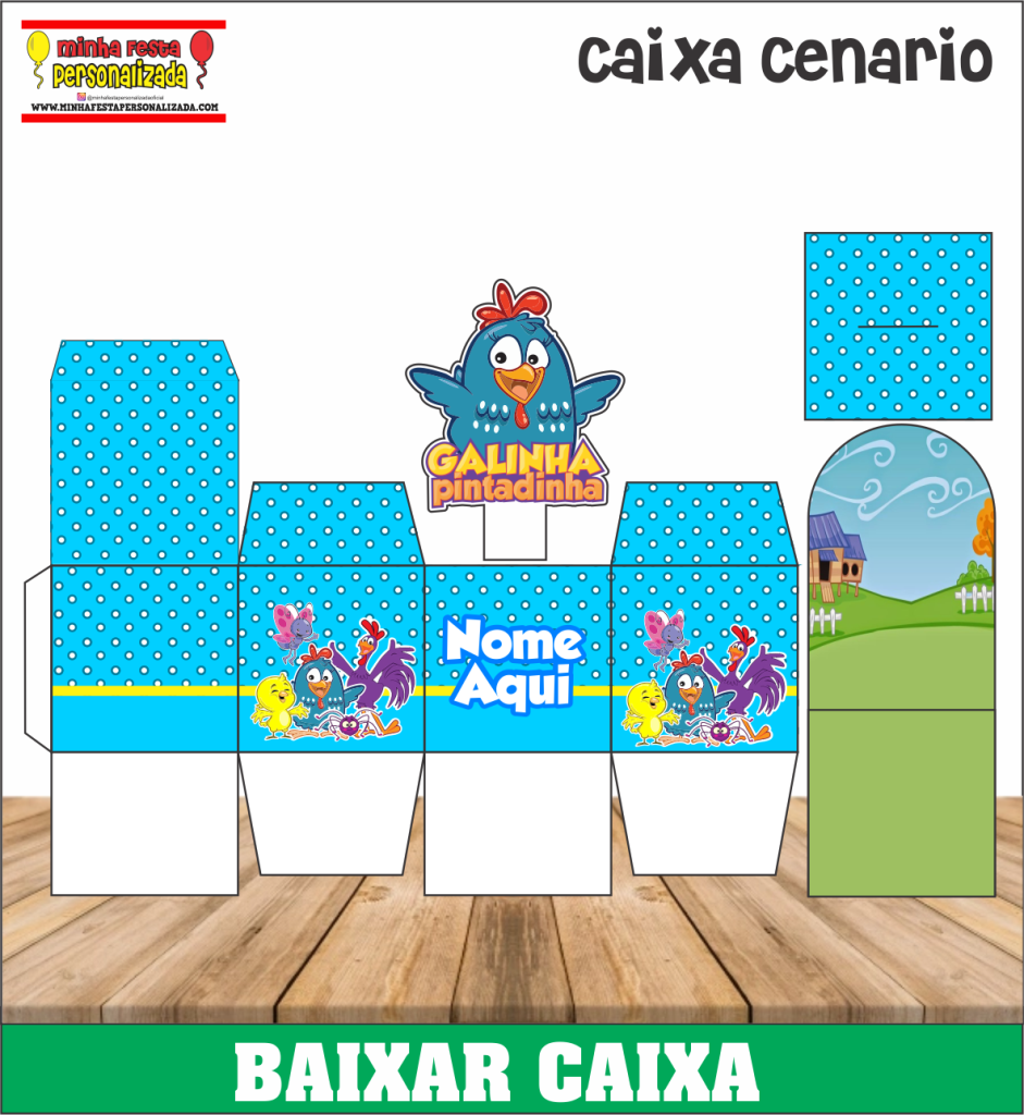 CAIXA CENARIO GALINHA PINTADINHA 941x1024 - Caixa Mini Cenário Pronto Para Imprimir Em Alta Qualidade.