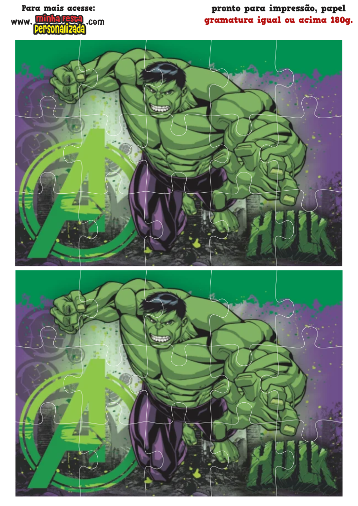 QUEBRA CABECA HULK PEQUENO 725x1024 - Quebra-Cabeça Personalizado do Hulk