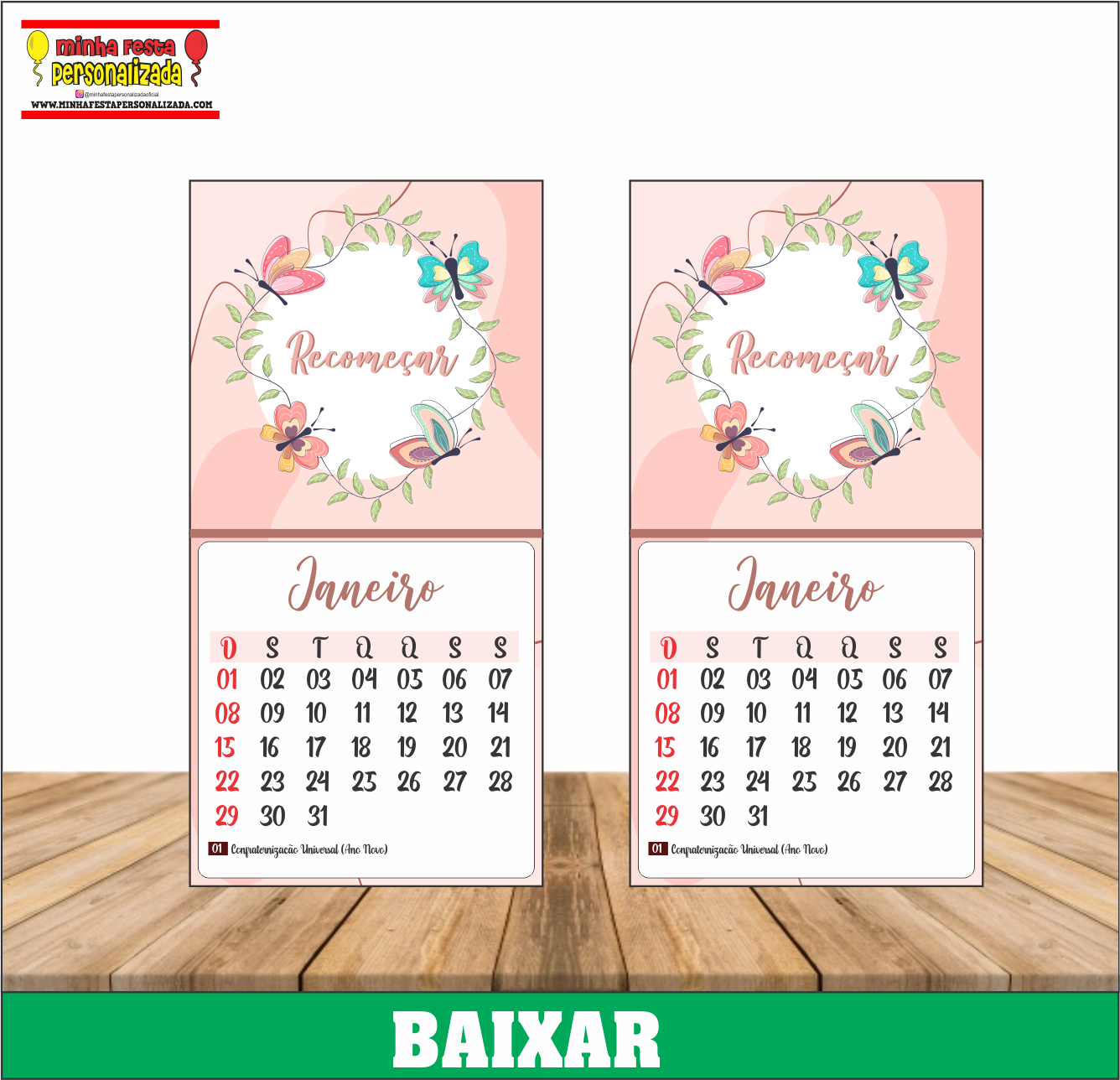 Mini Calendário Personalizado Pronto Para Imprimir