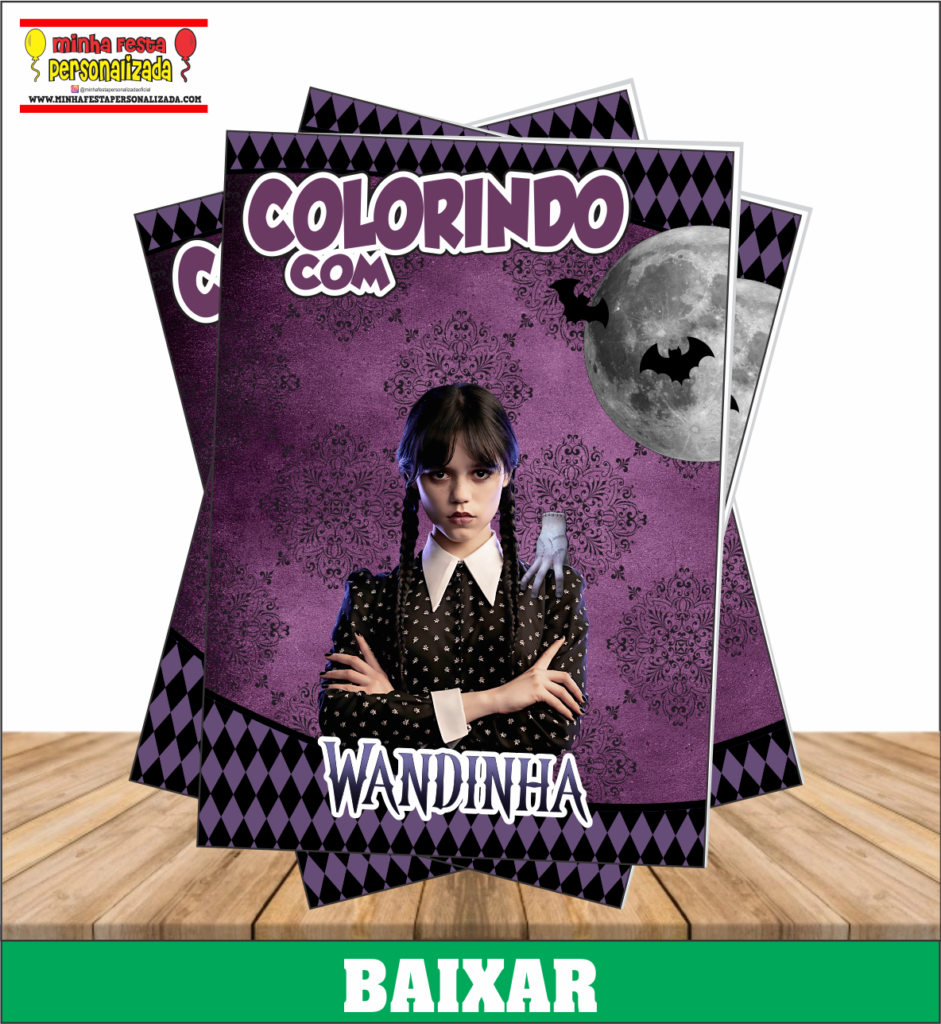 CAPA LIVRINHO DE COLORIR WANDINHA 941x1024 - Capa Livro de Colorir Personalizado Para Imprimir