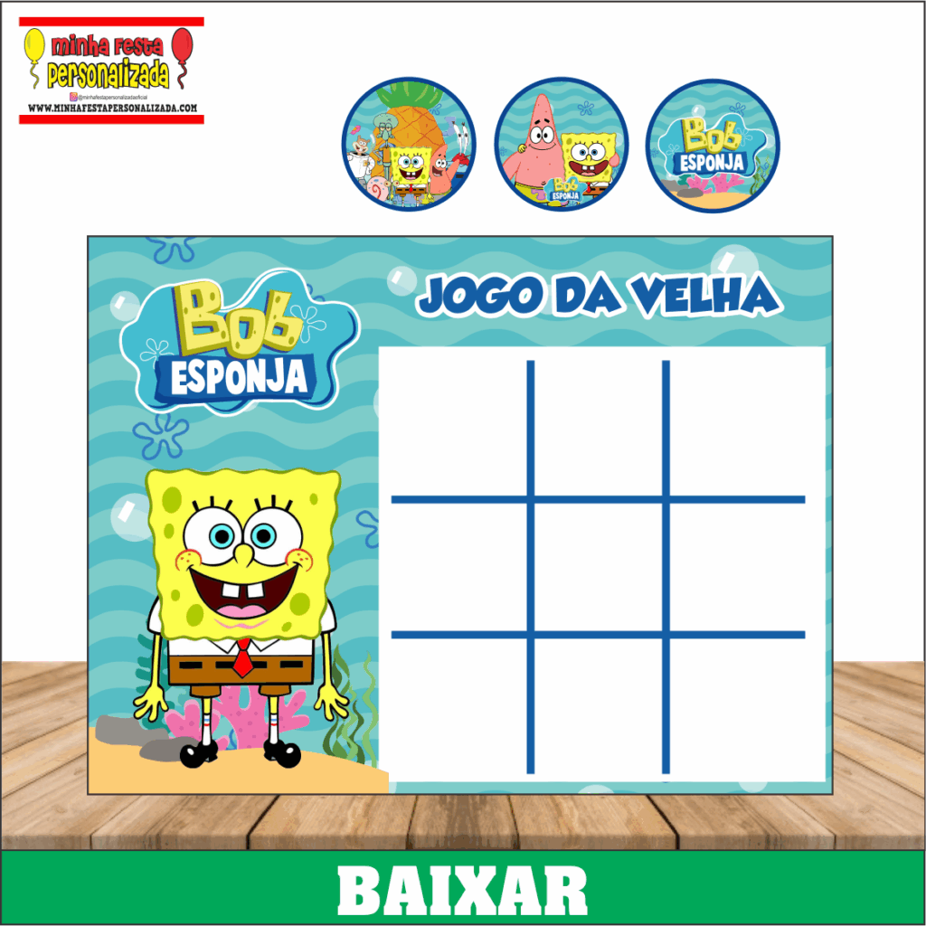 JOGO DA VELHA BOB ESPONJA 1024x1024 - Jogo da Velha Personalizado Pronto Para Imprimir