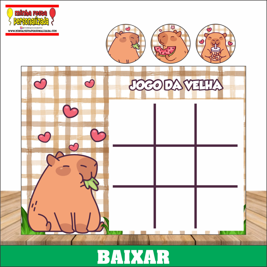 JOGO DA VELHA CAPIVARA 1024x1024 - Jogo da Velha Personalizado Pronto Para Imprimir