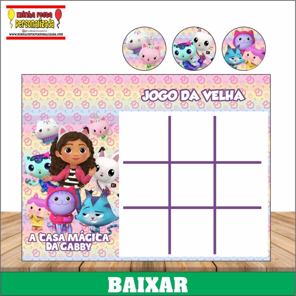 JOGO DA VELHA CASA MAGICA DA GABBY 1024x1024 - Jogo da Velha Personalizado Pronto Para Imprimir