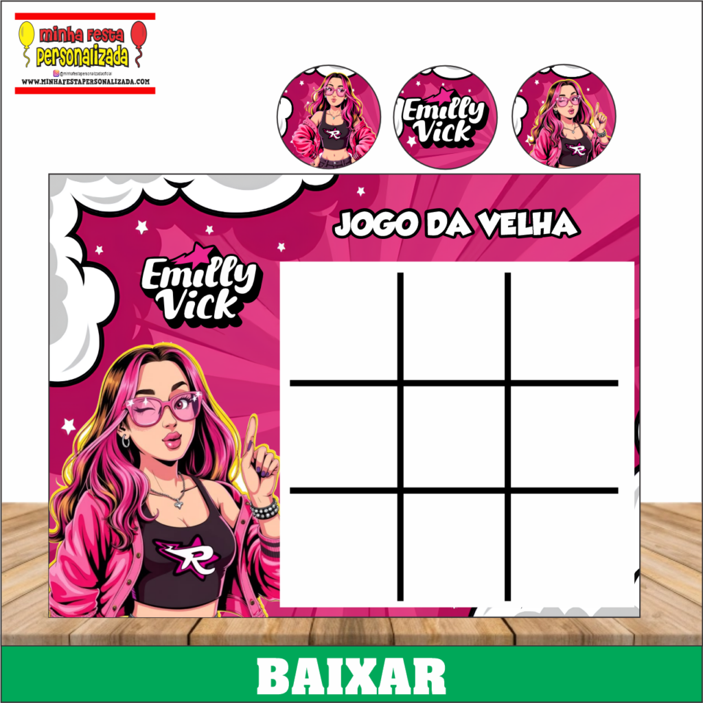 JOGO DA VELHA EMILLY VICK 1024x1024 - Jogo da Velha Personalizado Pronto Para Imprimir