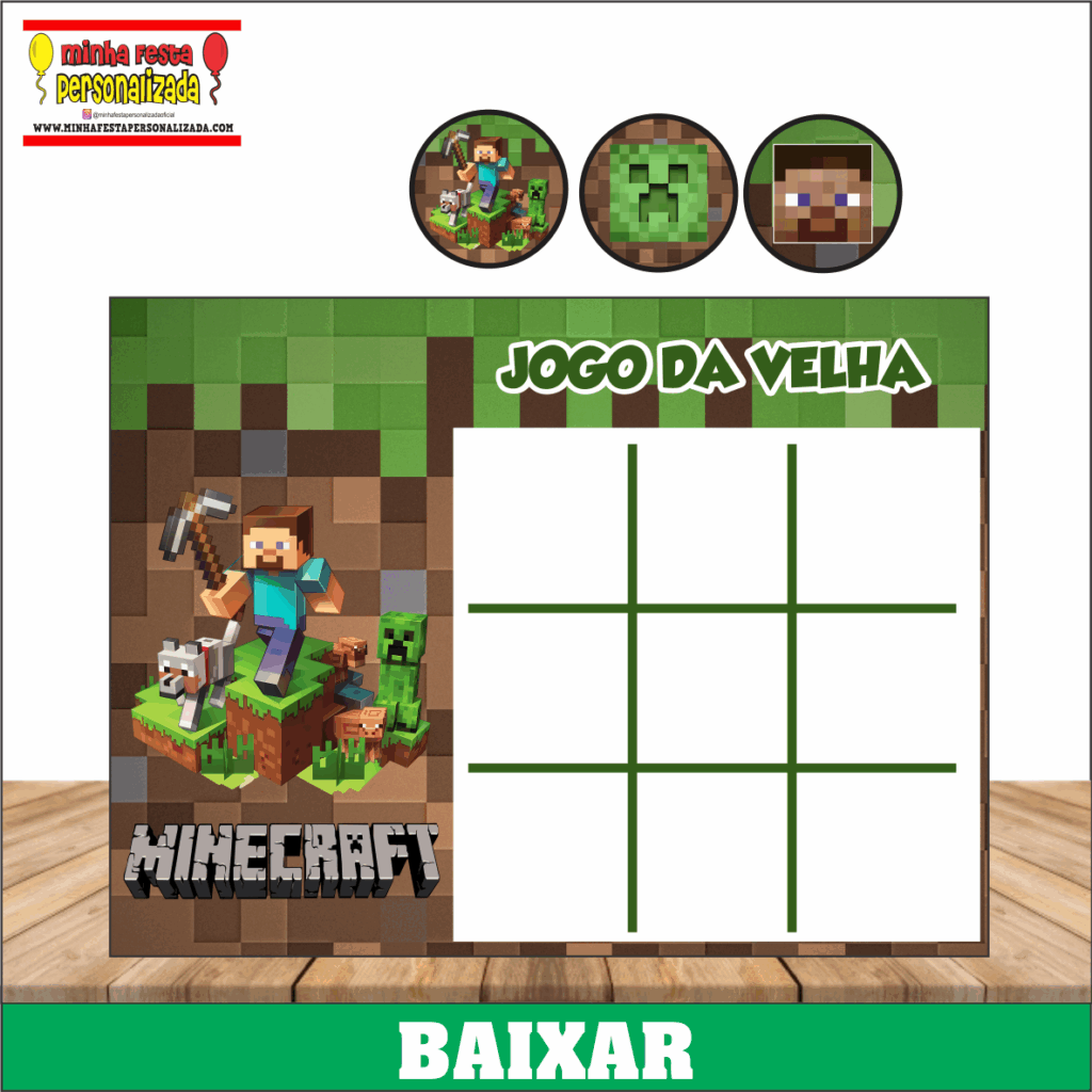 JOGO DA VELHA MINECRAFT 1024x1024 - Jogo da Velha Personalizado Pronto Para Imprimir