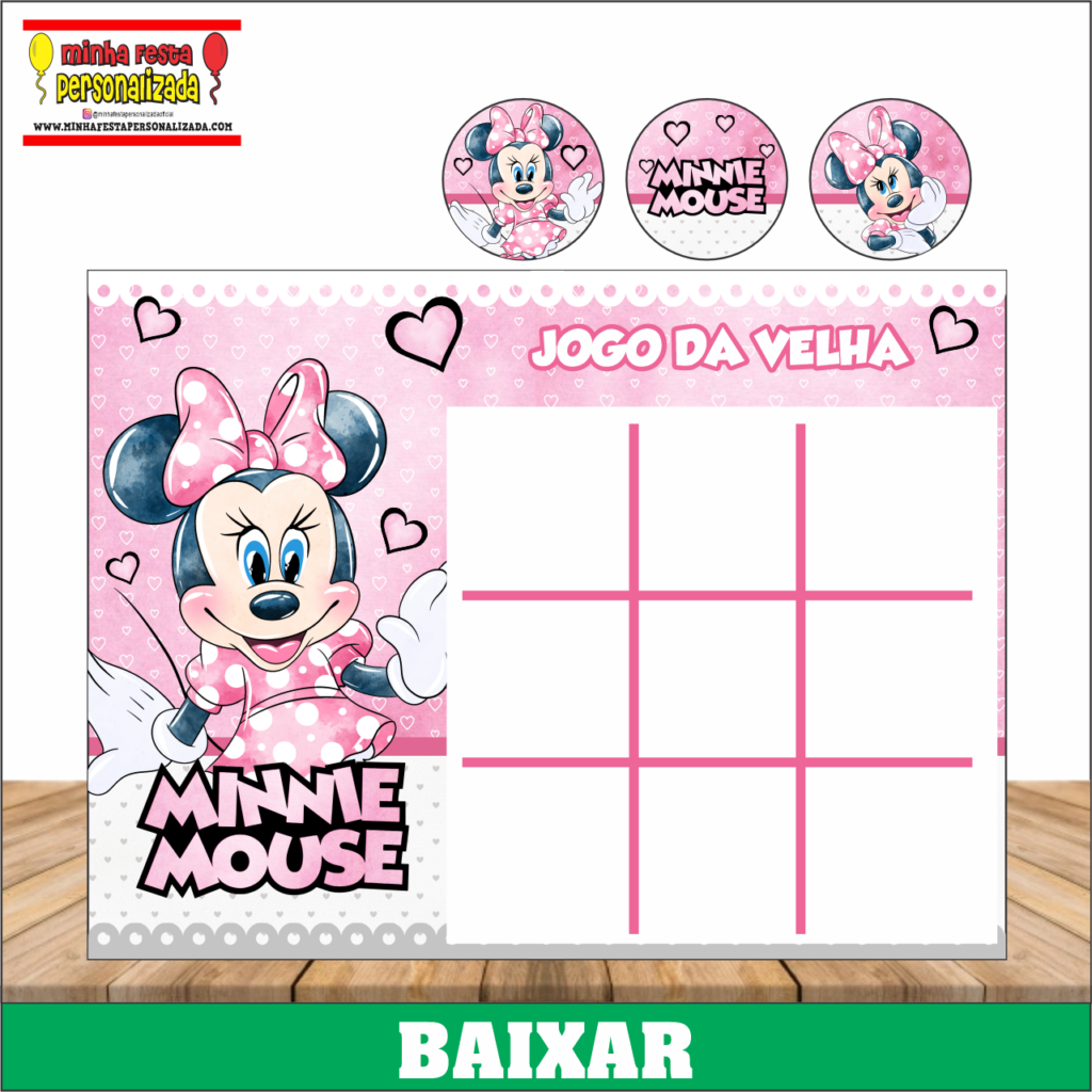 JOGO DA VELHA MINNIE ROSA 1024x1024 - Jogo da Velha Personalizado Pronto Para Imprimir