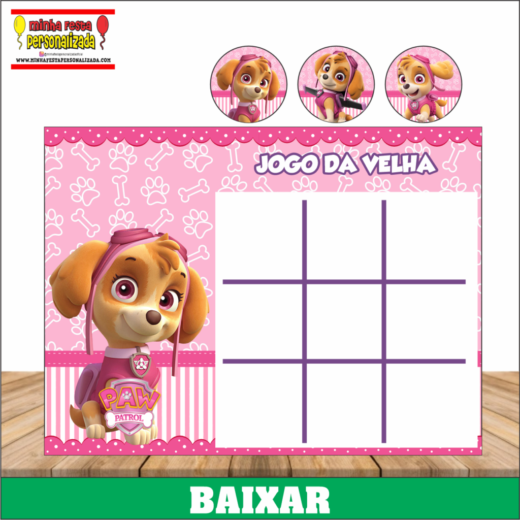 JOGO DA VELHA PATRULHA CANINA SKYE 1024x1024 - Jogo da Velha Personalizado Pronto Para Imprimir