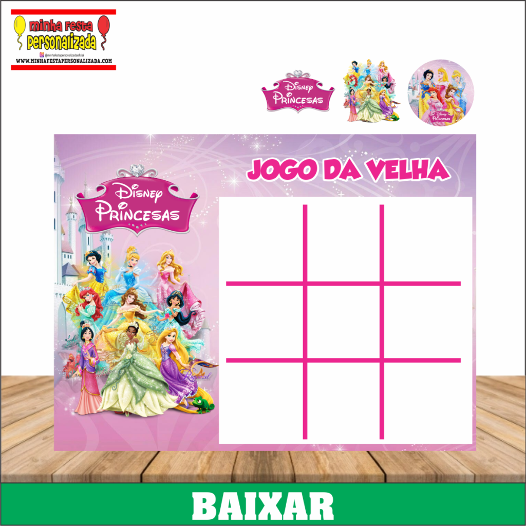 JOGO DA VELHA PRINCESAS 1024x1024 - Jogo da Velha Personalizado Pronto Para Imprimir