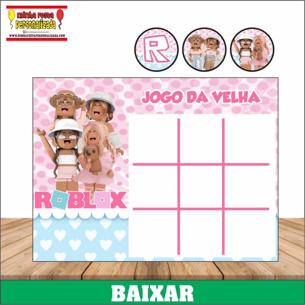 JOGO DA VELHA ROBLOX MENINA 1024x1024 - Jogo da Velha Personalizado Pronto Para Imprimir
