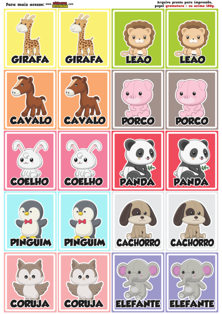 JOGO DA MEMORIA animal 725x1024 - Jogo da memoria animais para imprimir