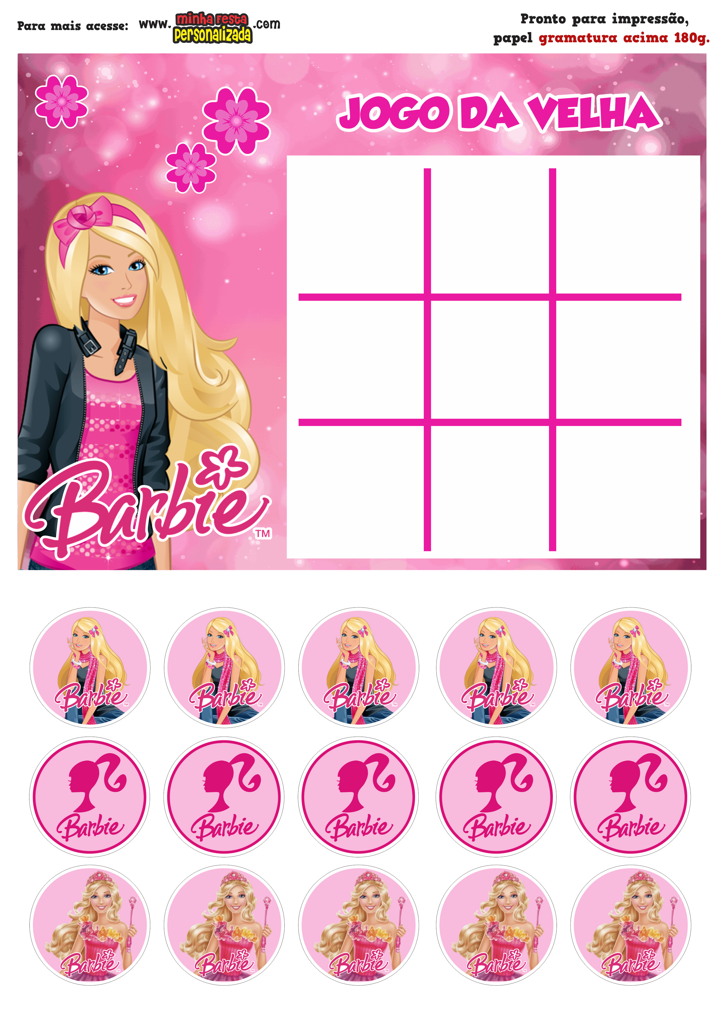 Jogo da Velha Personalizado Barbie em 2023  Jogo da velha, Festa de  aniversário da barbie, Aniversário da barbie