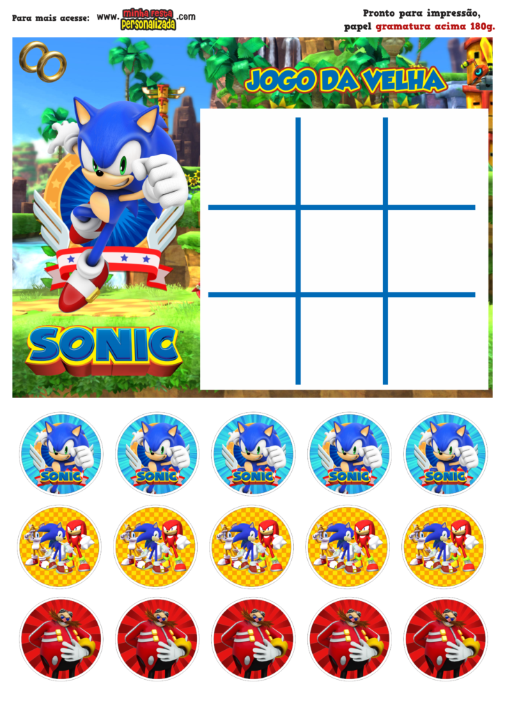 10 Jogos Da Velha Personalizado Sonic - Graciele Alves Artes