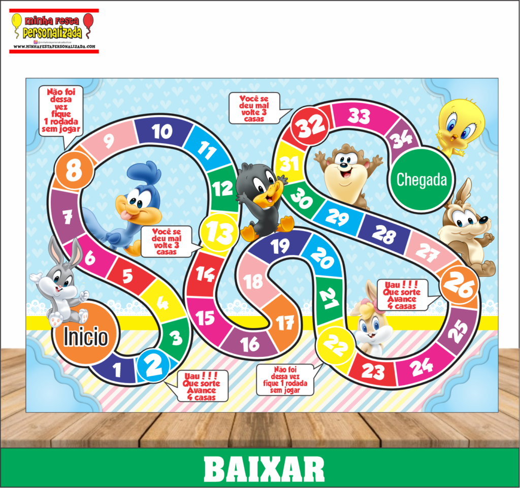 JOGO TABULEIRO PERSONALIZADO BABY LOONEY TUNES 1024x961 - Jogo de Tabuleiro Personalizado Pronto Para Imprimir