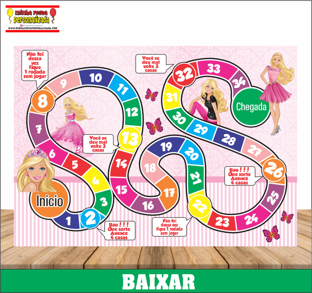 JOGO TABULEIRO PERSONALIZADO BARBIE 1024x961 - Jogo de Tabuleiro Personalizado Pronto Para Imprimir
