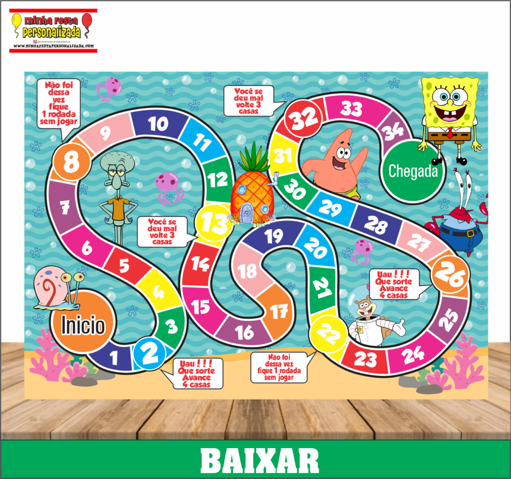 JOGO TABULEIRO PERSONALIZADO BOB ESPONJA 1024x961 - Jogo de Tabuleiro Personalizado Pronto Para Imprimir