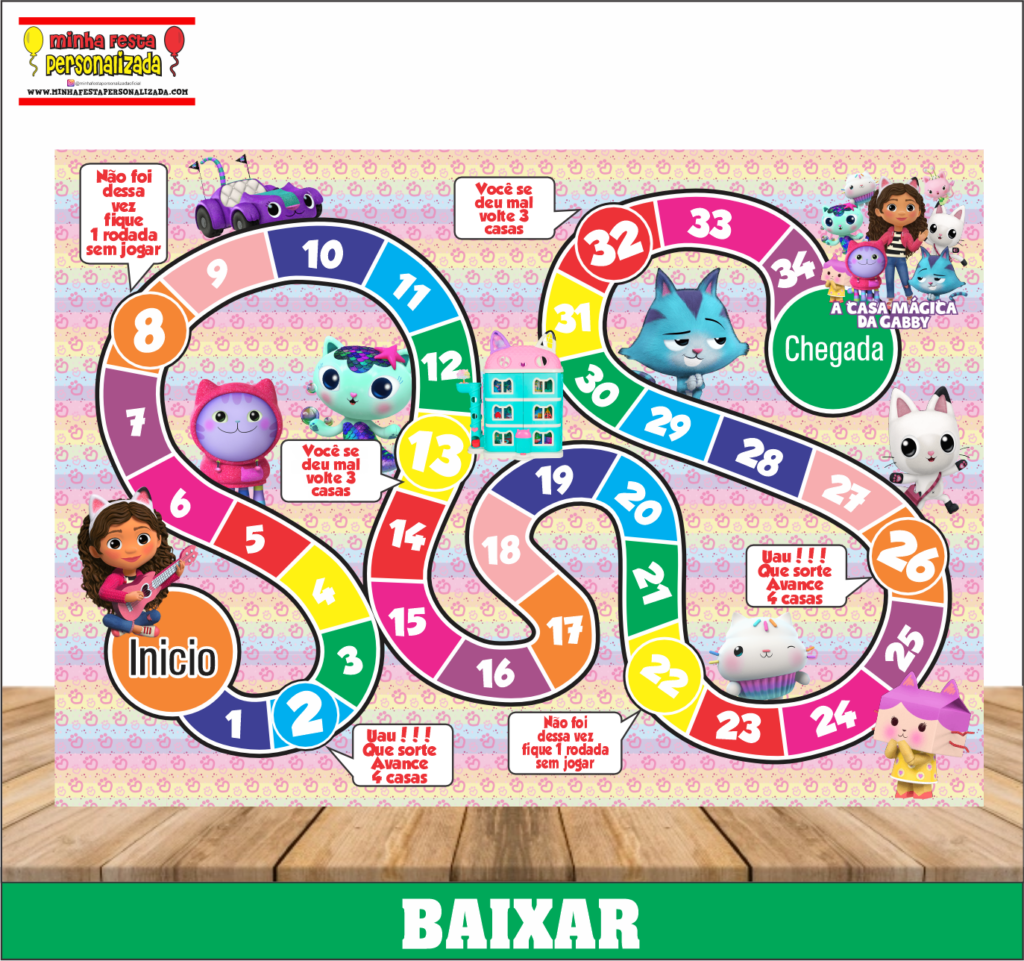 JOGO TABULEIRO PERSONALIZADO CASA MAGICA DA GABBY 1024x961 - Jogo de Tabuleiro Personalizado Pronto Para Imprimir