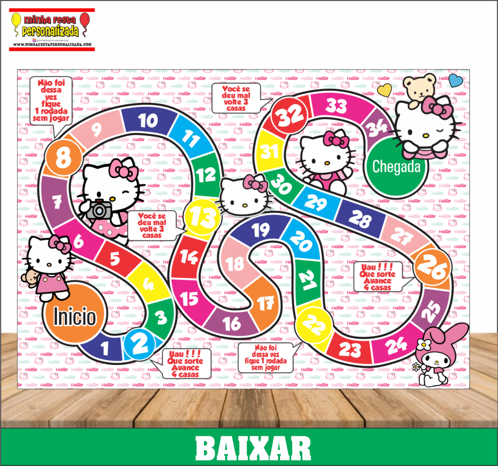 JOGO TABULEIRO PERSONALIZADO HELLO KITTY 1024x960 - Jogo de Tabuleiro Personalizado Pronto Para Imprimir