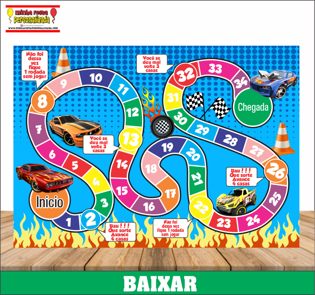 JOGO TABULEIRO PERSONALIZADO HOTWHEELS 1024x960 - Jogo de Tabuleiro Personalizado Pronto Para Imprimir