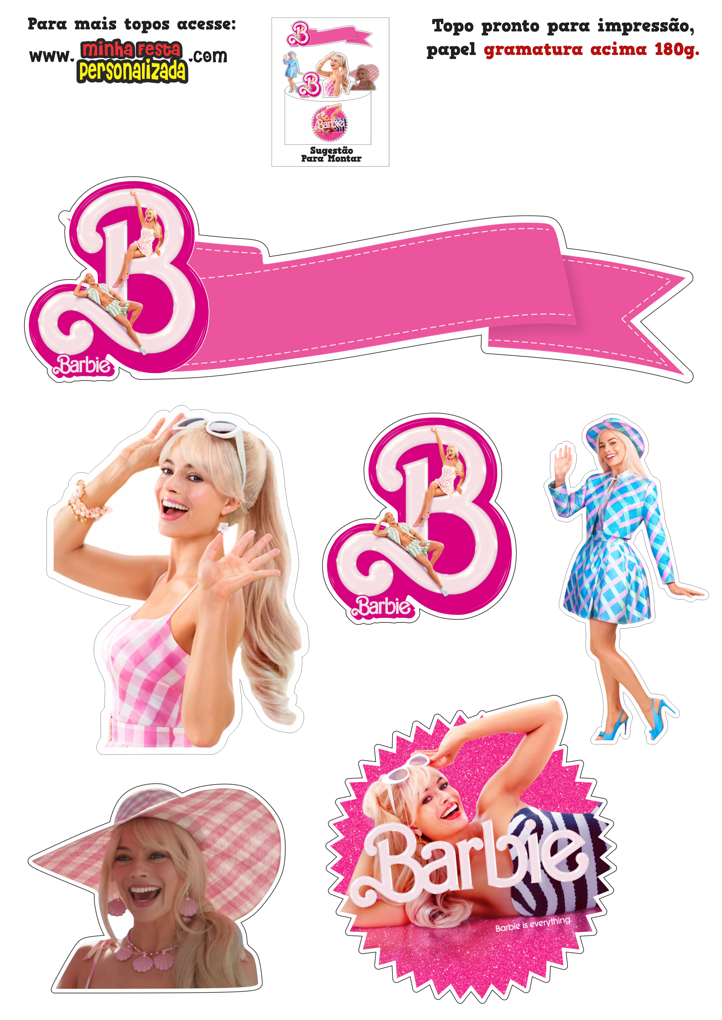 Topo de bolo Barbie filme 2023 grátis para imprimir – Topos de Bolo Grátis  para Imprimir