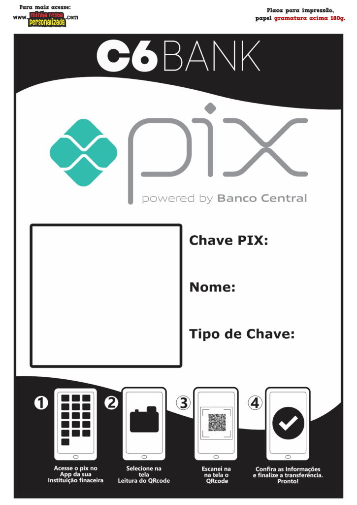 Placa pix personalizada C6 bank 725x1024 - Placa pix personalizada para imprimir modelo 05 e 06